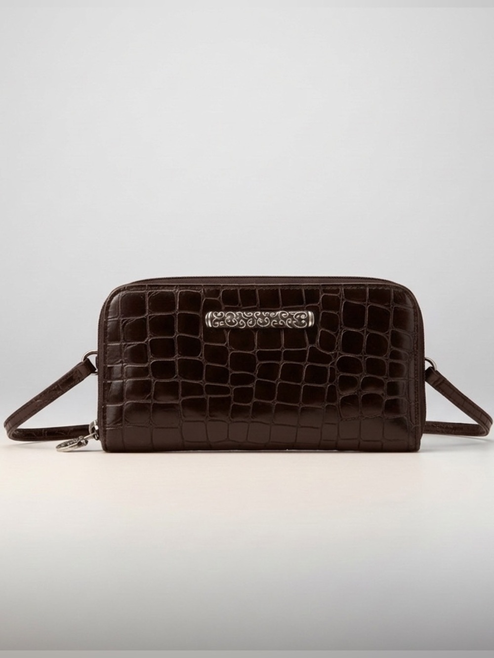 Brighton Croc Leather Shoulder Bag Clutch Crossbody Organizer Crossbody Wallet